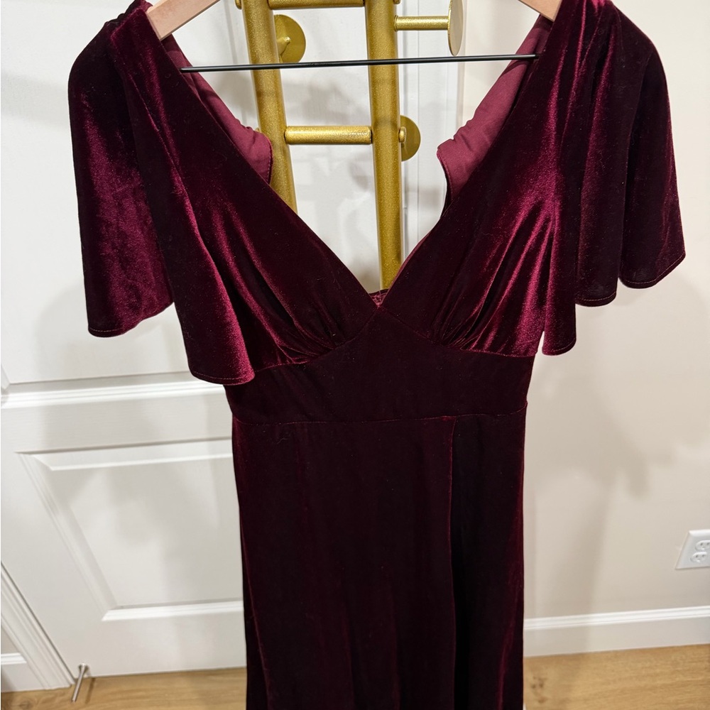 Azazie Long Sleeve Velvet Dress in Deep Wine